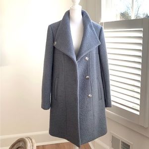NWOT Kenneth Cole Asymmetrical Wool Bouclé Walker Coat • Periwinkle • Small